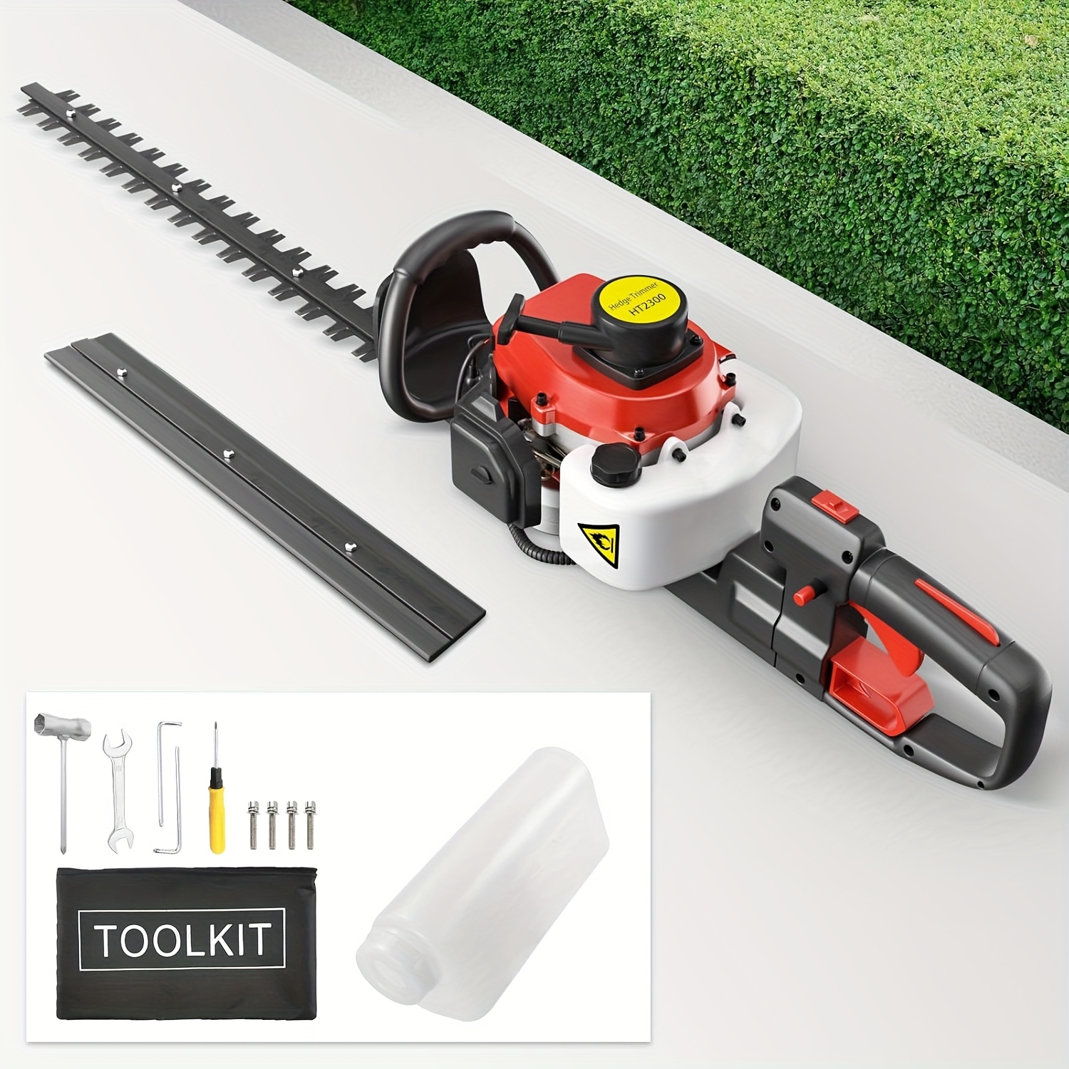 23.2-inch 26CC 2 Cycle Gas Hedge Trimmer, Gas Powered Handheld Hedge Trimmer With Dual Sided Dual Action Blade 180 Adjustable Trimmer Head Suitable For Trimming Shrubs Low Bushes P 010905996263