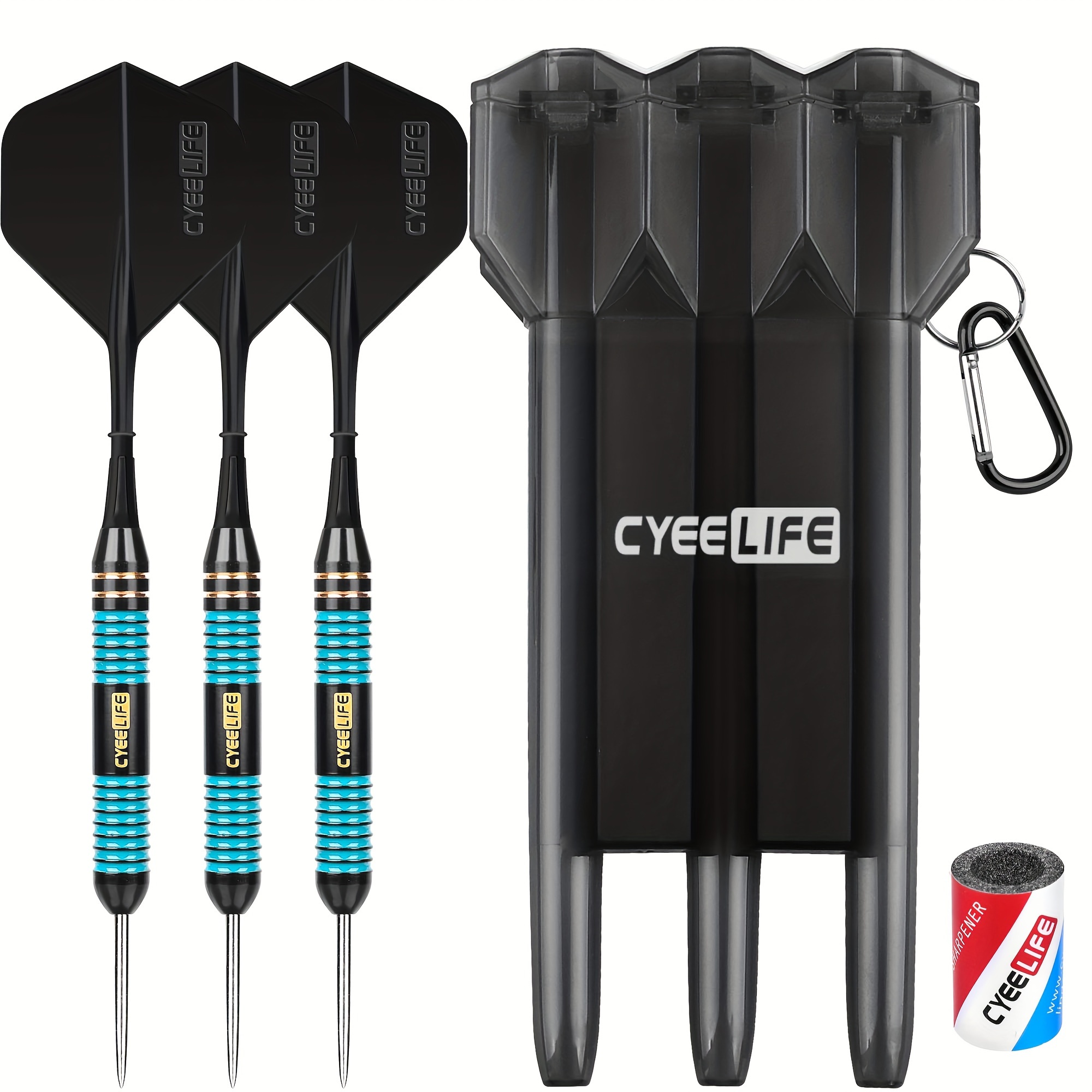 Cyeelife Steel Tip Brass Darts Set 24g, With Carrying Case, Tip Sharpener And Integrated Flights