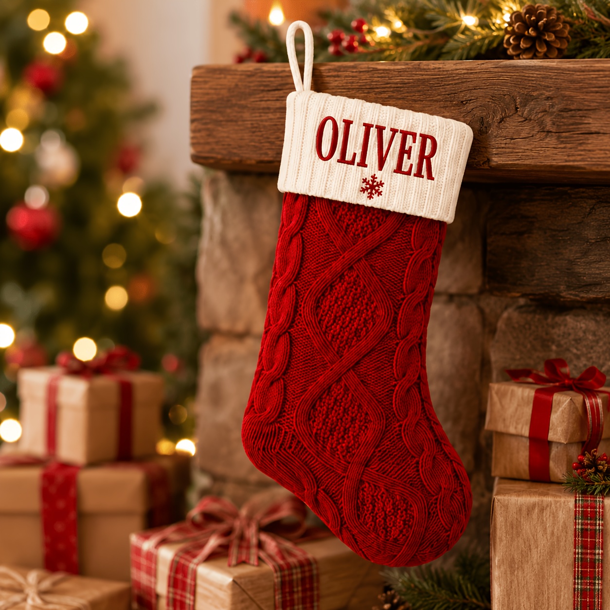 TEMU Personalized Name Embroidered Christmas Stocking With Snowflake Detail, , Custom Holiday Stocking For Women And Men, Christmas Gift For ,