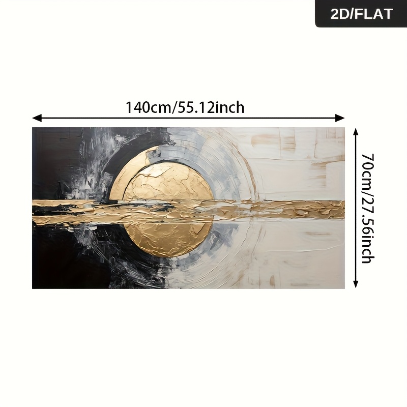 TEMU 2d Flat, 1pc Frameless Modern Abstract Canvas Art Print - White & Golden Circular Texture Wall Decor, 27.56x55.12in (70x140cm) For Living Room &