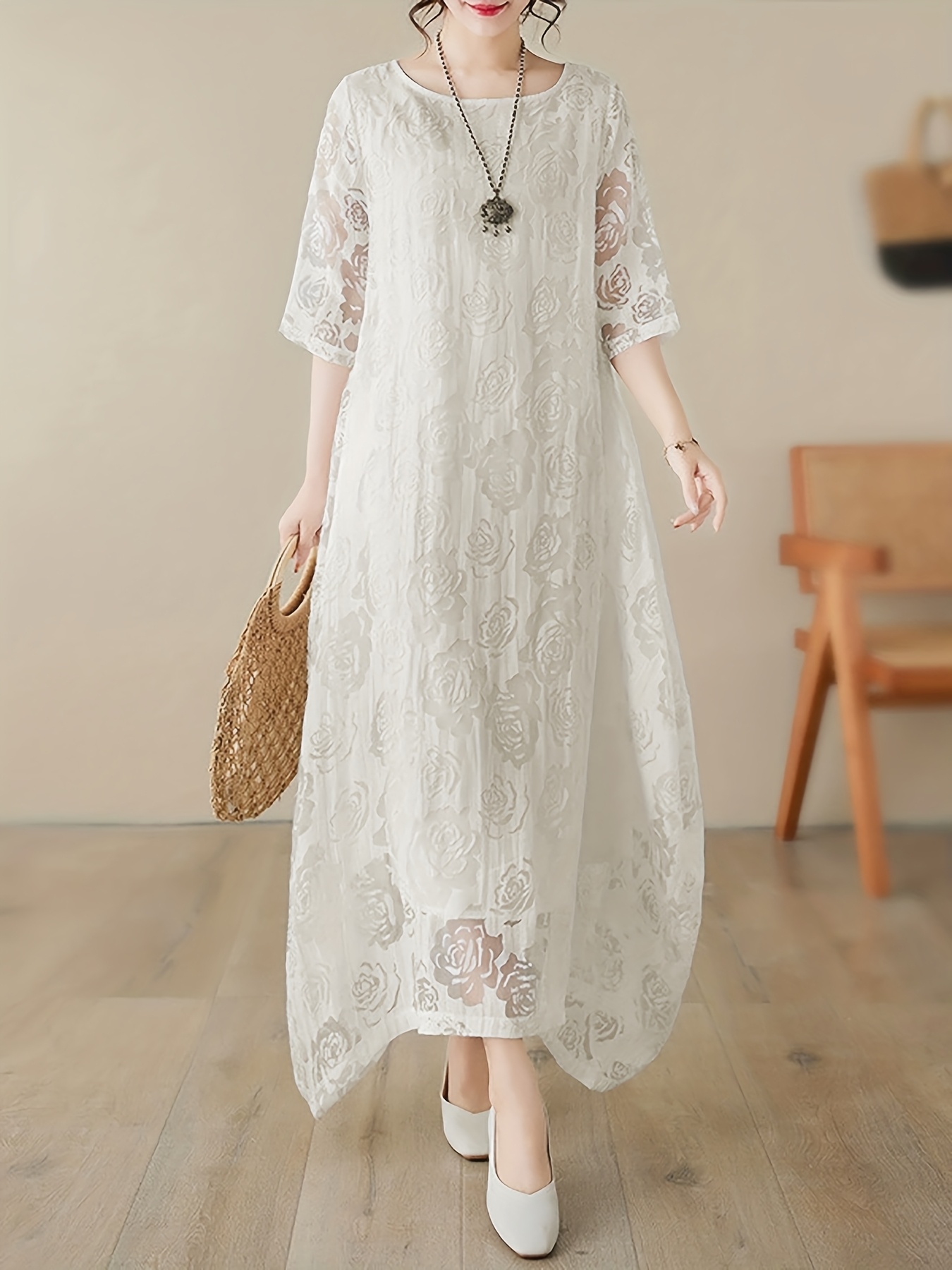 plus size elegant plus size lace trimmed t shirt dress women