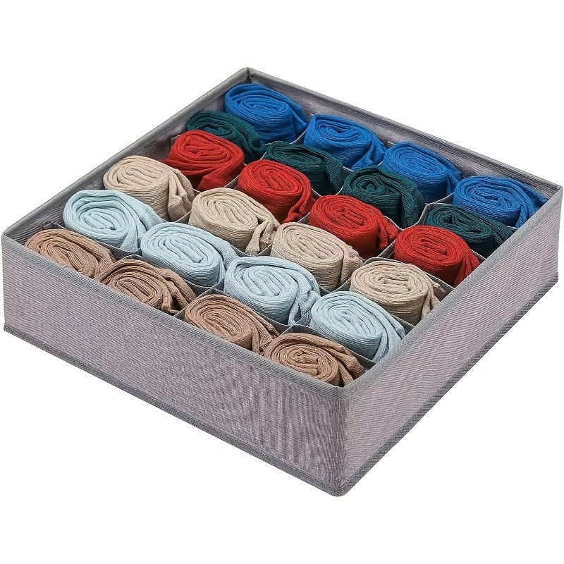 TEMU Sock And Underwear Organizer Divider, Fabric Foldable Closet And Wardrobe Organizer Storage Box For Socks, Underwear, Ties, 24 Compartments,