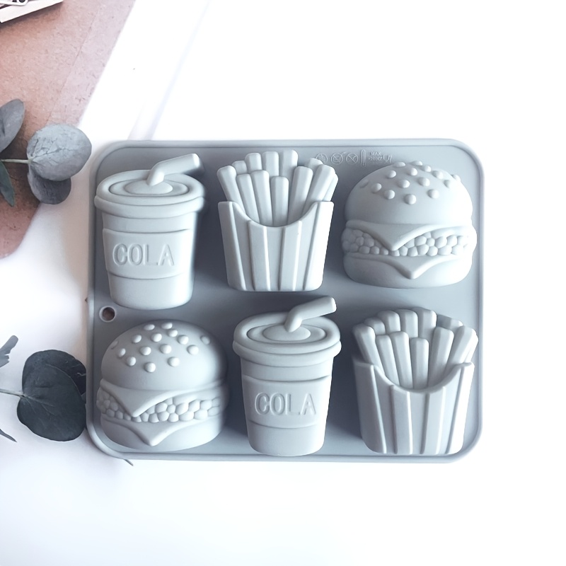 E-shop 3D 6-Höhlige Hamburger Pommes Silikonform Handgefertigte Seifenform Aromatherapie Kerzenform Geeignet für Schmuckguss Harz Gips Handwerk