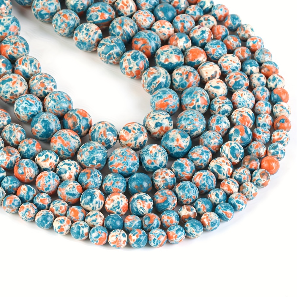 

Sea Sediment Jasper Beads For Jewelry Making - Synthesized Stone Spacers, 6-10mm Round Loose Beads, Blue And Orange, Diy Bracelet Necklace Supplies, 15-inch Strand