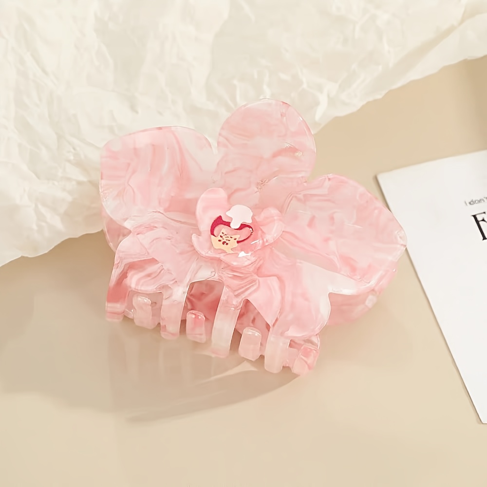 TEMU Nouvelle pince à cheveux en acétate style orchidée Phalaenopsis, pince requin haut de gamme de style fée délicat pour chignon à l'arrière de ,