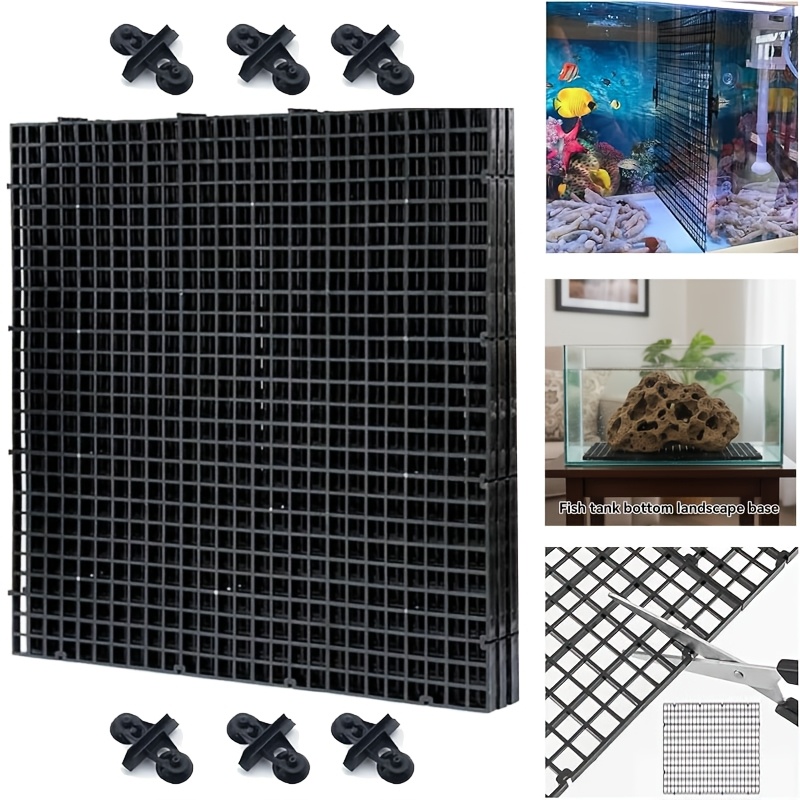 TEMU 9pcs Fish Tank Bottom Pressure Resistant Plate Set (3 Grid Plates And 6 Suction Clips), Used To Protect Tank Bottom Mats In Aquariums, Ideal For