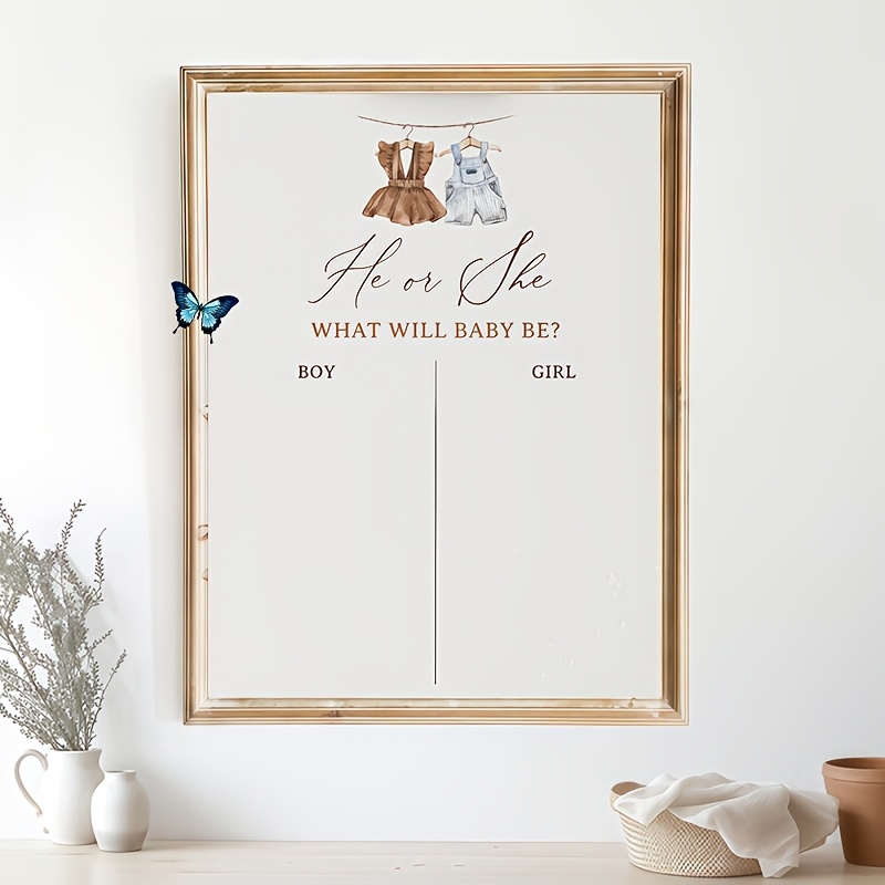TEMU Plat 2D, 1 Affiche sur Toile Cadre avec le Jeu 'À quoi ressemblera bébé ?', Jeu Bohème de du Sexe du Bébé avec Vêtements, Devinez le Sexe, Plat