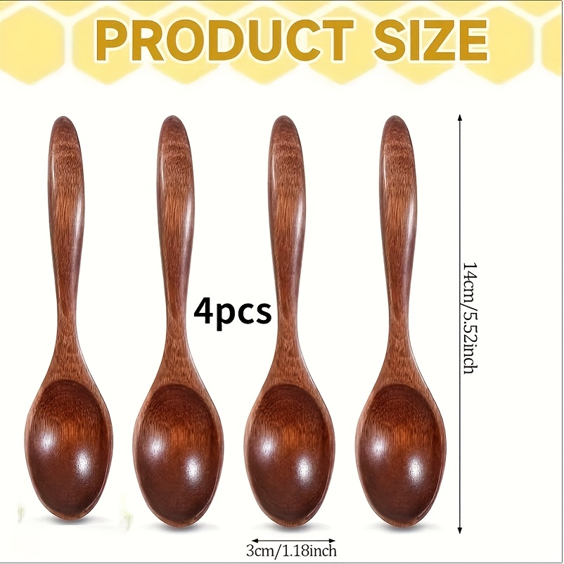 E-shop 3/4-teiliges kleines Holzlöffel-Set mit Messlöffel, kreativem Dessertlöffel, Joghurtlöffel, Milchlöffel, Löffel aus massivem Holz, geeignet für