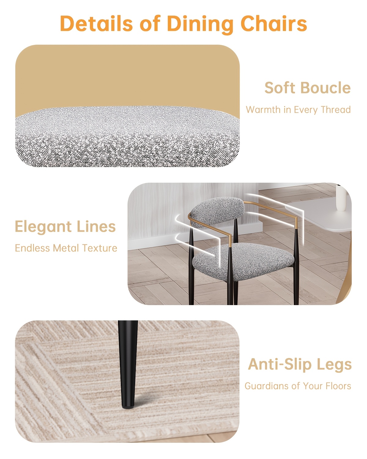 dining chairs boucle armchair set of 2 for kitchen reception room living room bedroom restaurant caf Product details 6