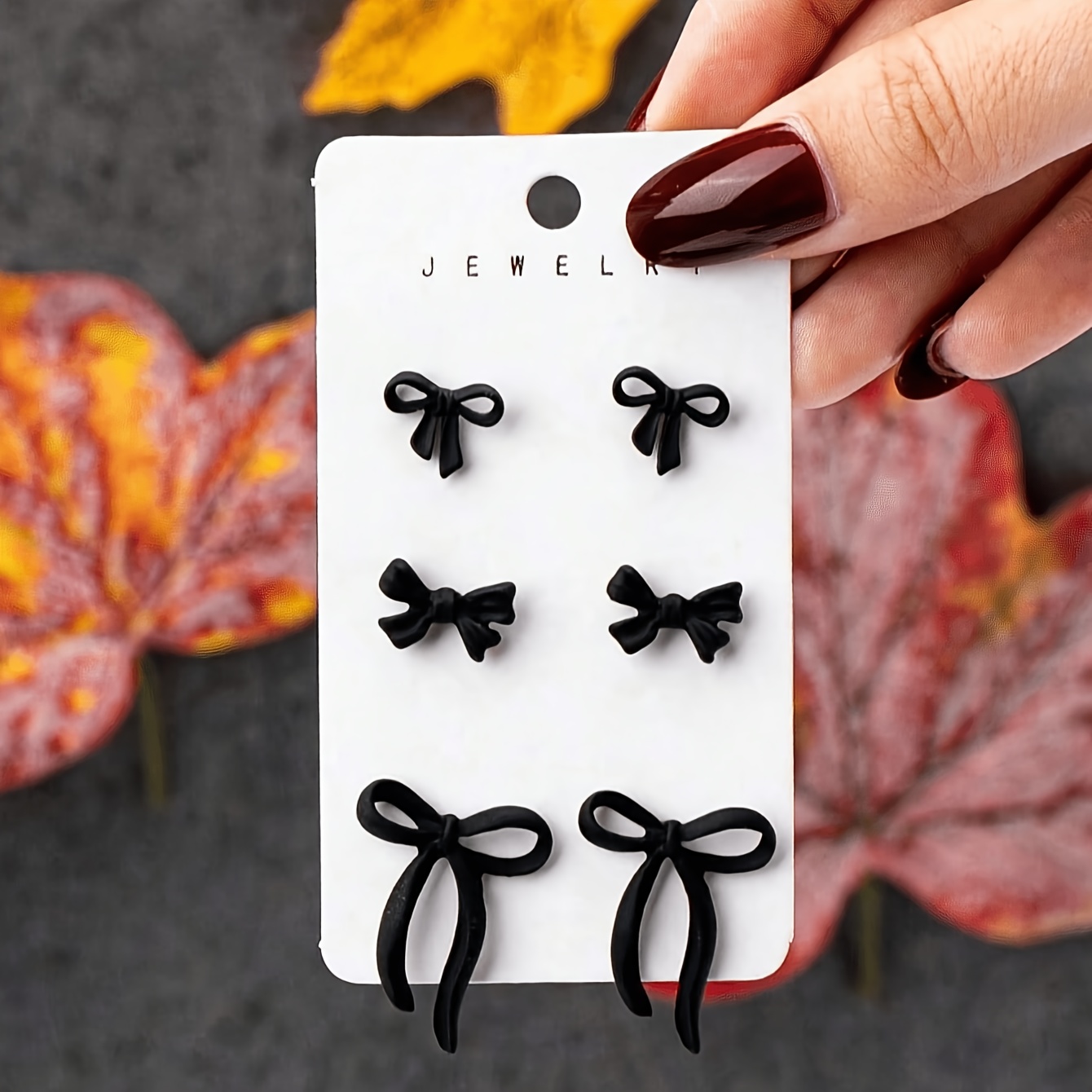 TEMU 3-pair Lxalry Women's Matte Black Bow Earrings Suitable For Daily Wear & Parties, Small & Long Ribbon Studs, Sweet And Cool Bowknot Ear