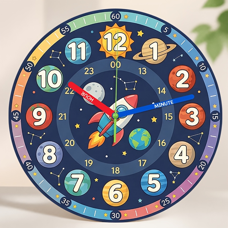 TEMU 1pc. Clock, Hanging The Universe On The Wall, Colorful Number Pointer Design, Suitable For School Classrooms, Game Rooms And Bedroom Room