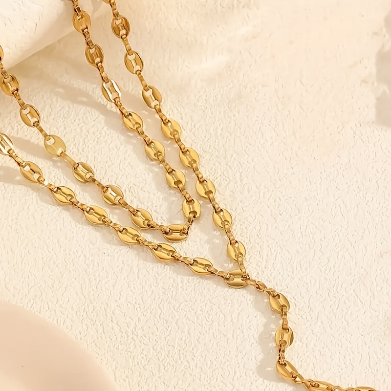 E-shop 2er-Set Luxuriöse, , modische Damen-Halskette aus goldenem Edelstahl mit doppelter Kette Glücksbohnen für Hochzeit, Party, vielseitig