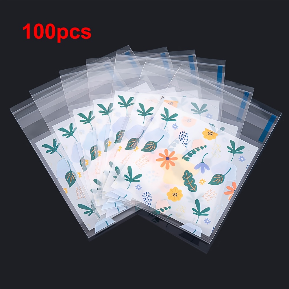 TEMU 100pcs Cartoon Flower And Plant Pattern Packaging Bags, 7x7cm Transparent Plastic Storage Bags For Diy Small Accessories