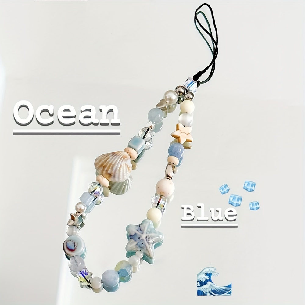 

1pc Summer Fresh Starfish Shell Mobile Phone Lanyard Blue Sea Vacation Backpack Ornament Women's Key Chain Jewelry Mobile Phone Anti-lost Rope