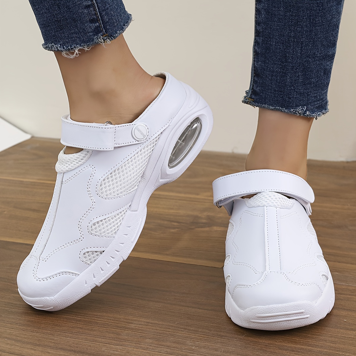 TEMU Women's Solid Color Casual Sneakers, Slip On Soft Sole Two-way Wear Mesh Shoes, Non-slip Round Toe Work Shoes