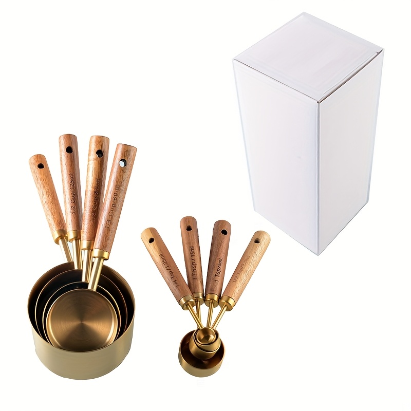 Image of Golden Stainless Steel Measuring Spoon, Cup, Spoons, Salt Shaker, Baking Scale Measuring Set