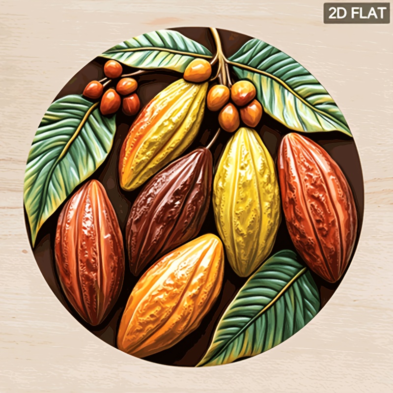 TEMU 2d Flat Design - 1pc 2d Flat Design, Round Logo, Using Fruit Pattern, Size Is 19.81x19.81 Cm, Suitable For Home, Living Room, Seasonal