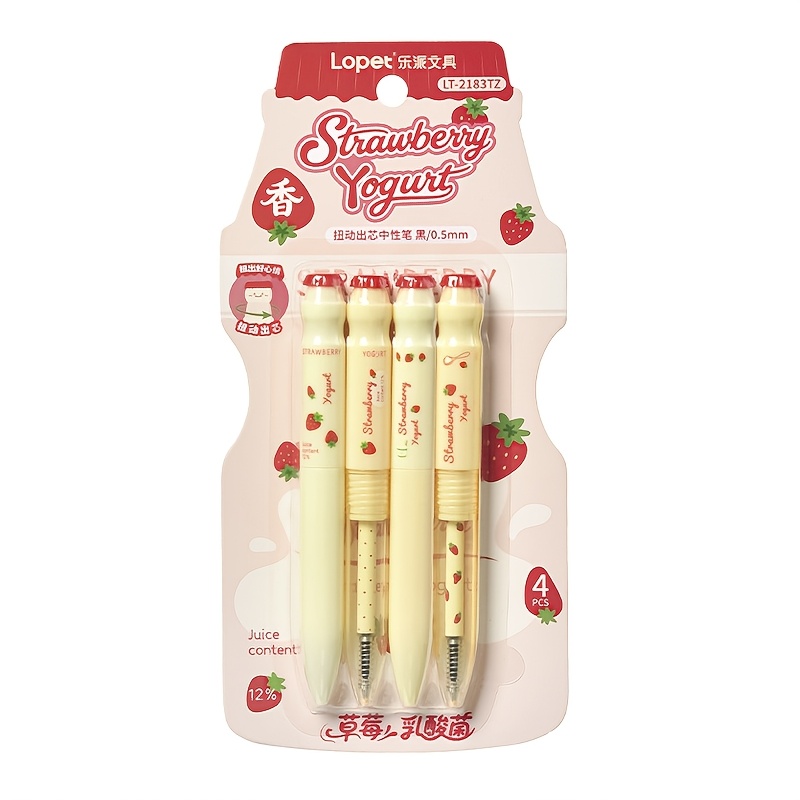 TEMU 4pcs Strawberry Style Scented Gel Pen 0.5mm Quick Pen Creative Twistable Writing Pen Office Supplies Small Gift