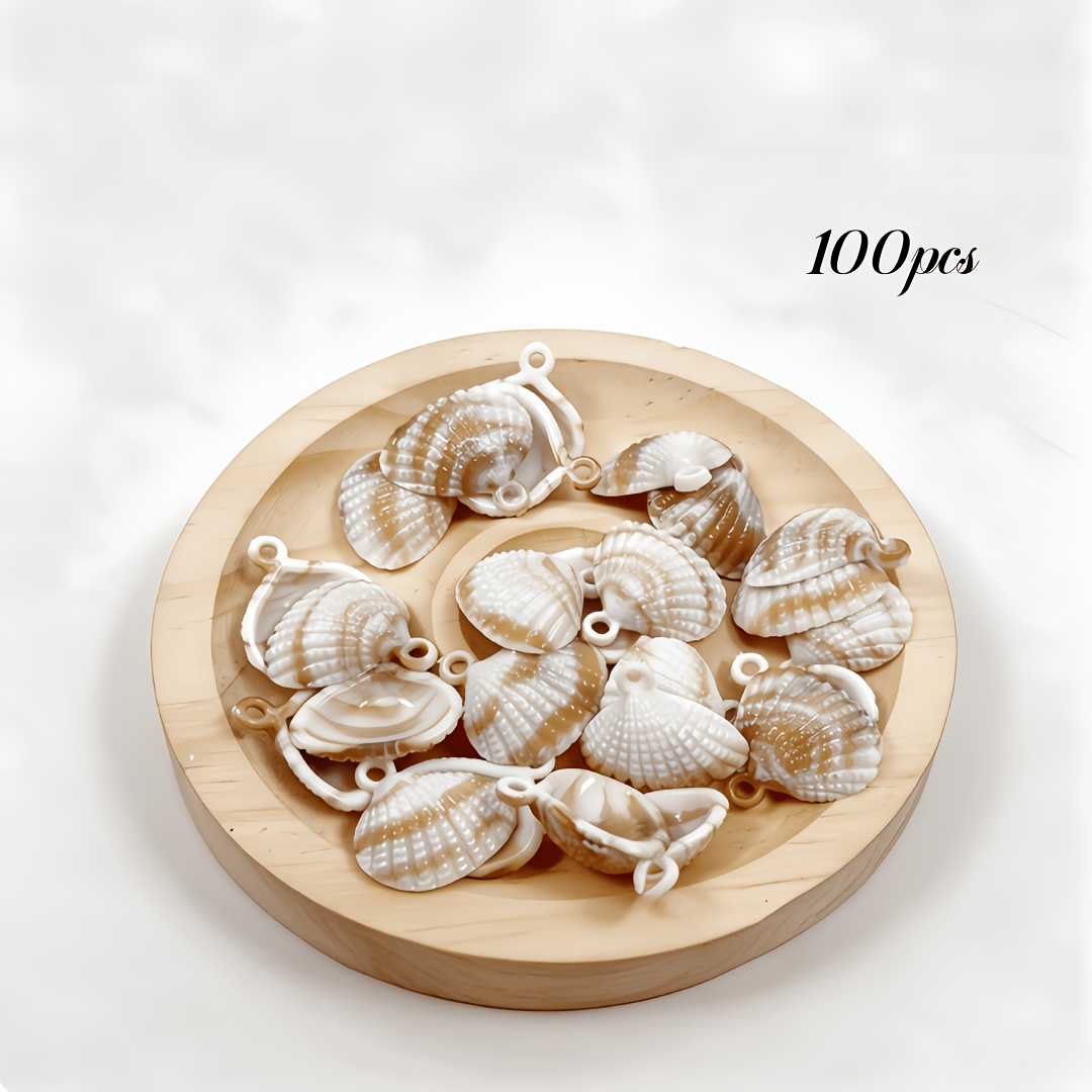 TEMU 100pcs Acrylic Open-ended Half-shell Bead, Hollow Hanging Hole Shell Bead, Handmade Hanging Hole Shell Bead Jewelry