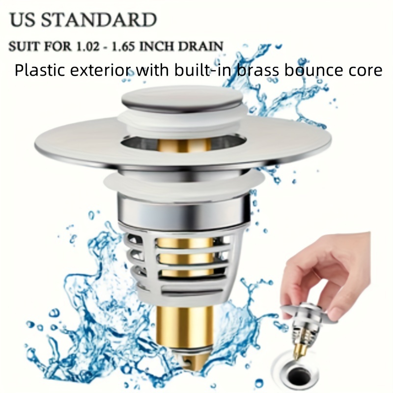 

1pc Stainless Steel Press-type Anti-odor Plug For Washbasin, Face Basin Leaking Water Plug, Drain Pipe Pop-up Core, Push Type Basin Pop Up Drain Plug Filter