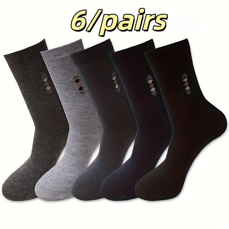 Image of Random 6 Pairs/mixed Color Socks, Autumn And Winter Men's Mid-calf Socks, Sweat-absorbent And Breathable Men's Knee-high Socks, Middle-aged And Elderly Socks, Casual Socks