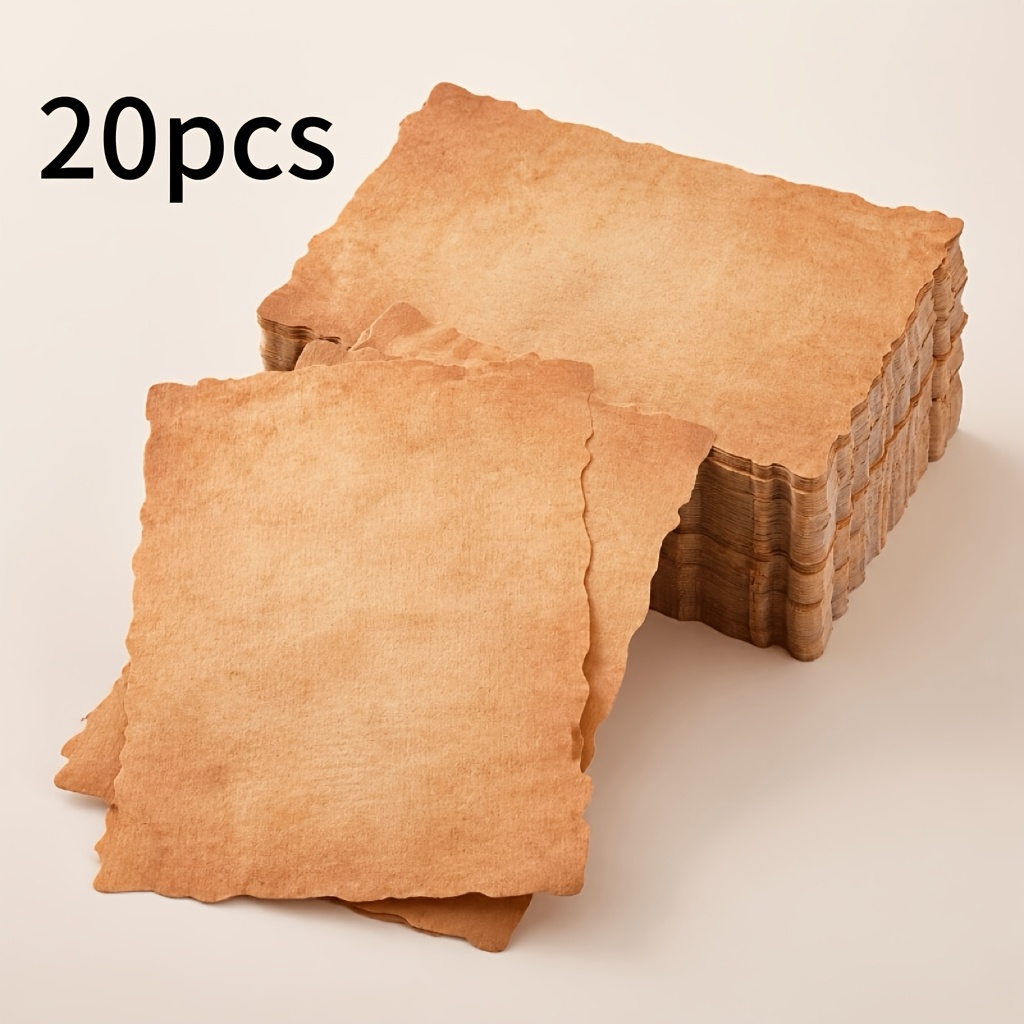 TEMU 20 Sheets Of Vintage-style Blank Paper, 10.16 X 15.24cm, Yellow Parchment With Decorative Craft Paper, Suitable For Writing, Printing,