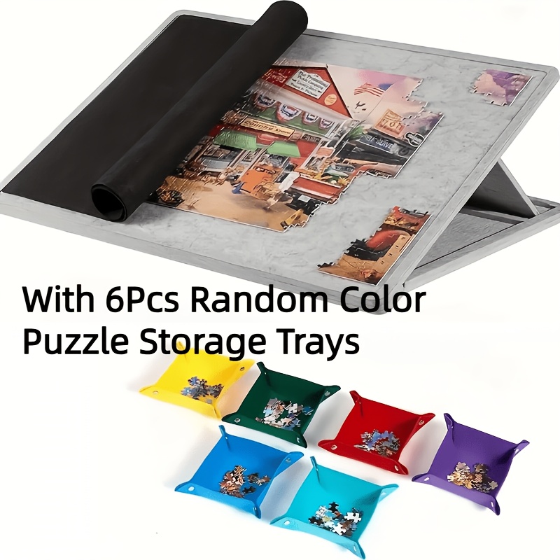 TEMU 1000pcs Gray Puzzle Board, Portable Puzzle Table With 3 Stand+lid+6 Random Colors Drawers For Sorting & Anti-loss, Jigsaw Puzzle Accessories Set