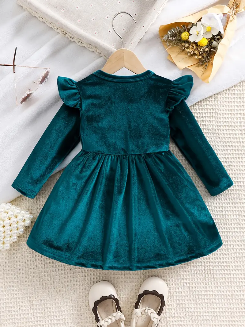 girls velvet solid color round neck long sleeve ruffle - Temu girls velvet solid color round neck long sleeve ruffle - Temu