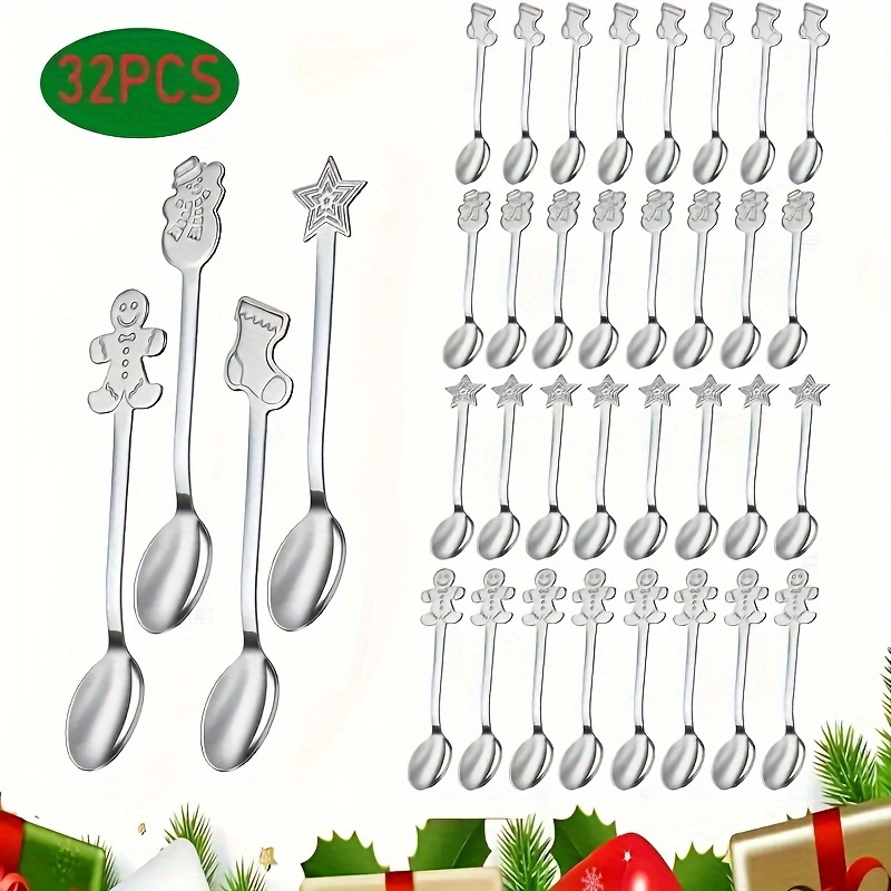 

32pcs Christmas Stainless Steel Spoon Set - , Dishwasher-safe, - Cutlery For , Tea, And - For , Christmas Parties And Christmas Gifts