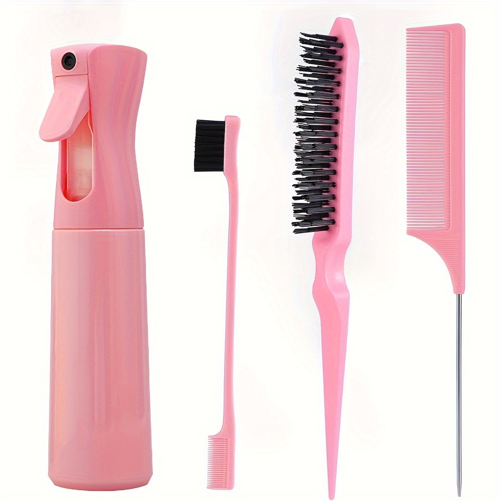 

4pcs/set Hair Brush Comb Set For Natural Hair, Hairdressing Spray Bottle, Dual Edge Brush, Teasing Brush, Parting Comb, Suitable For All Hair Types