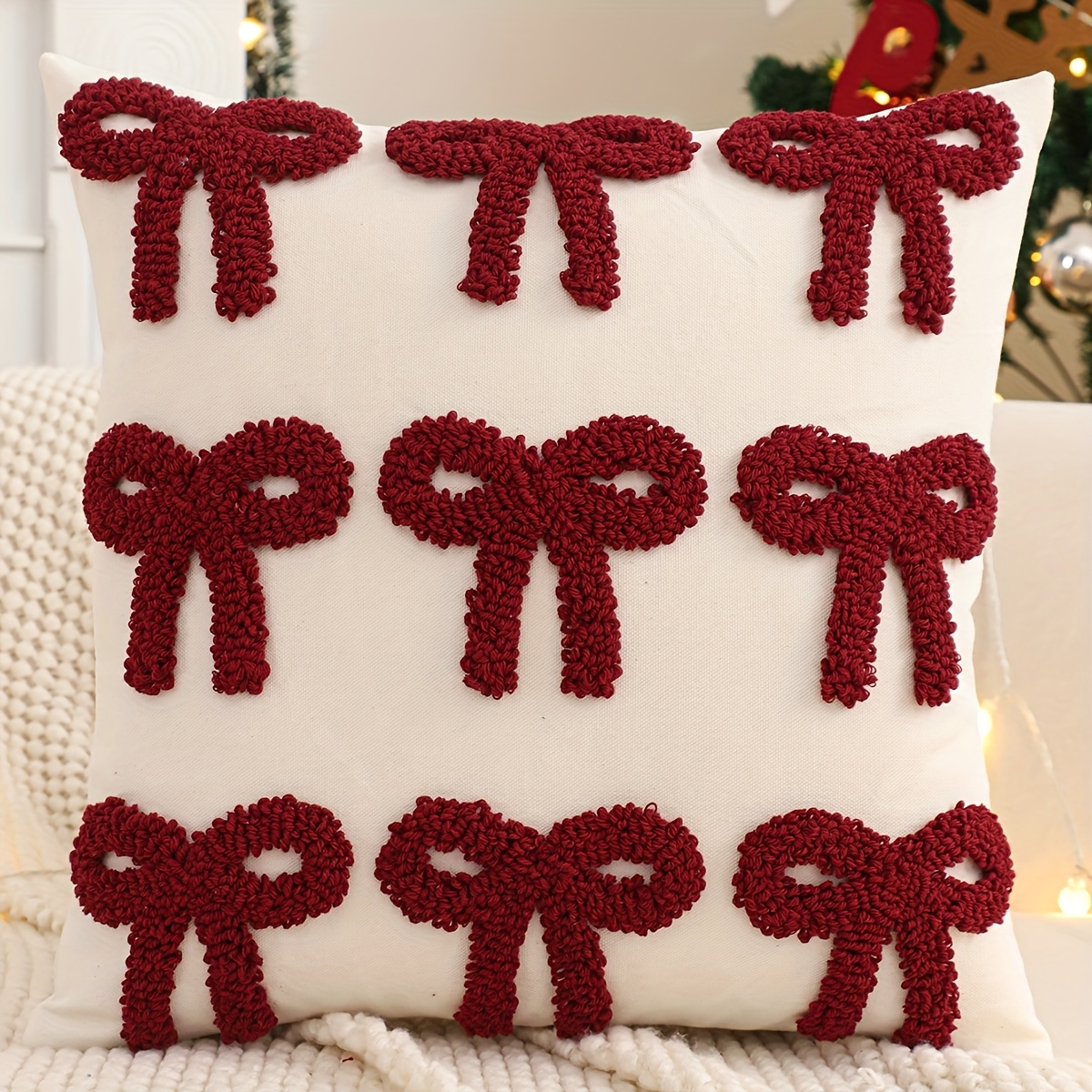 1pc Christmas Pillowcase Snowflake Bow Cane Canvas Winter Room Sofa Decoration Holiday Gift