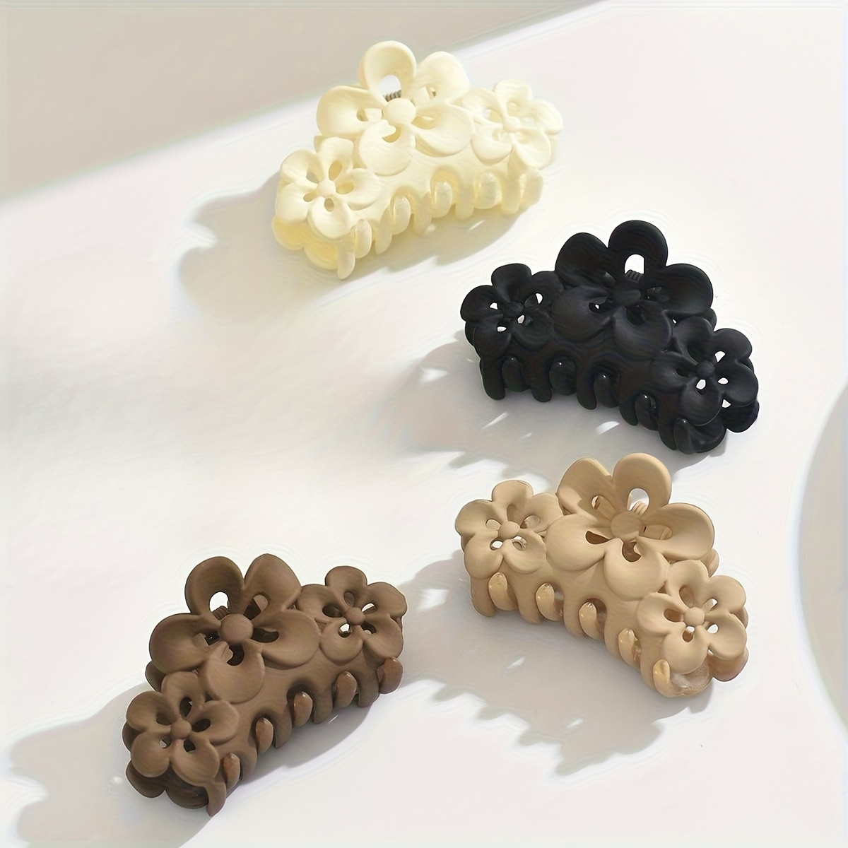 TEMU 4pcs Vintage Floral Hair Clips - Non-slip Design, Suitable For Thick Or Thin Hair, Hand Wash | Vintage Hair Additions | Plastic Hair Clips