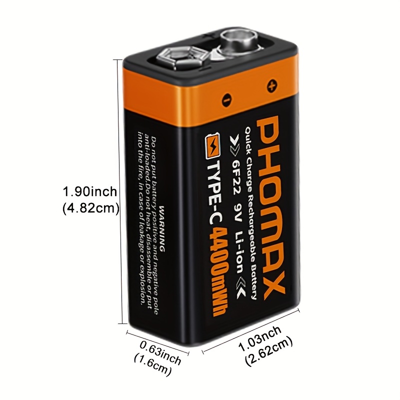   9в 4400мач литий-ионная батарея тип-c аккумулятор 6f22 для мультиметров, детекторов дыма, пультов управления и водяных бойлеров. для зарядки используйте кабель type-c Детали 1