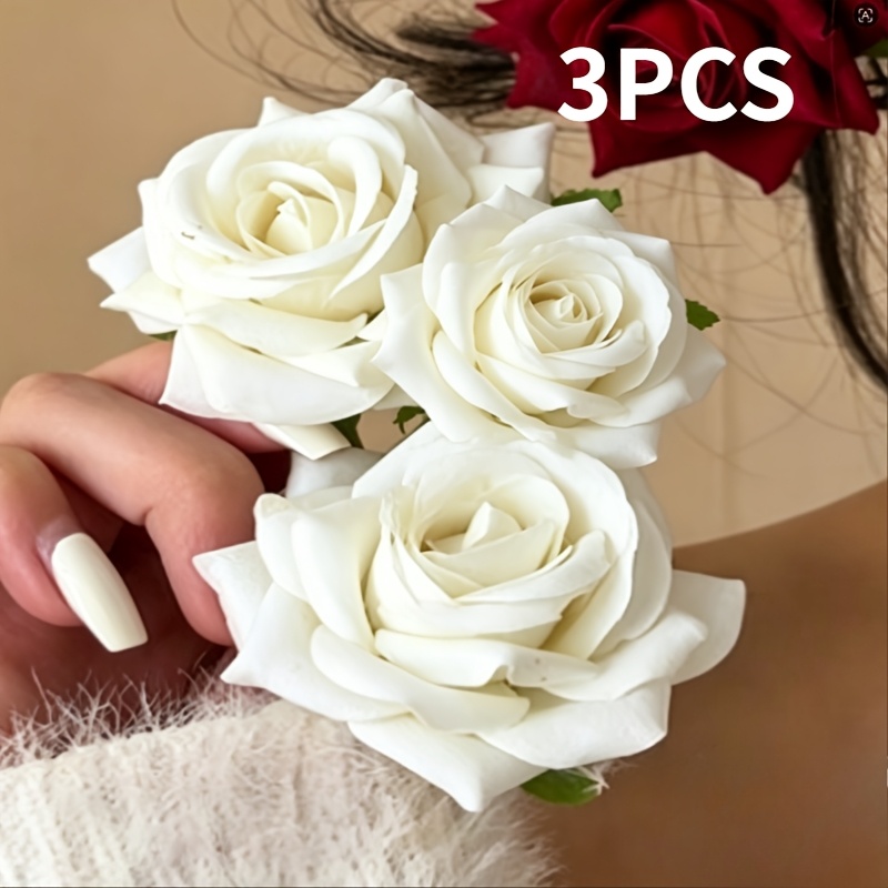 TEMU Set de 3 piezas de adornos para el cabello con y blancas (múltiples colores disponibles), que pinzas para el cabello con rosas, horquillas y