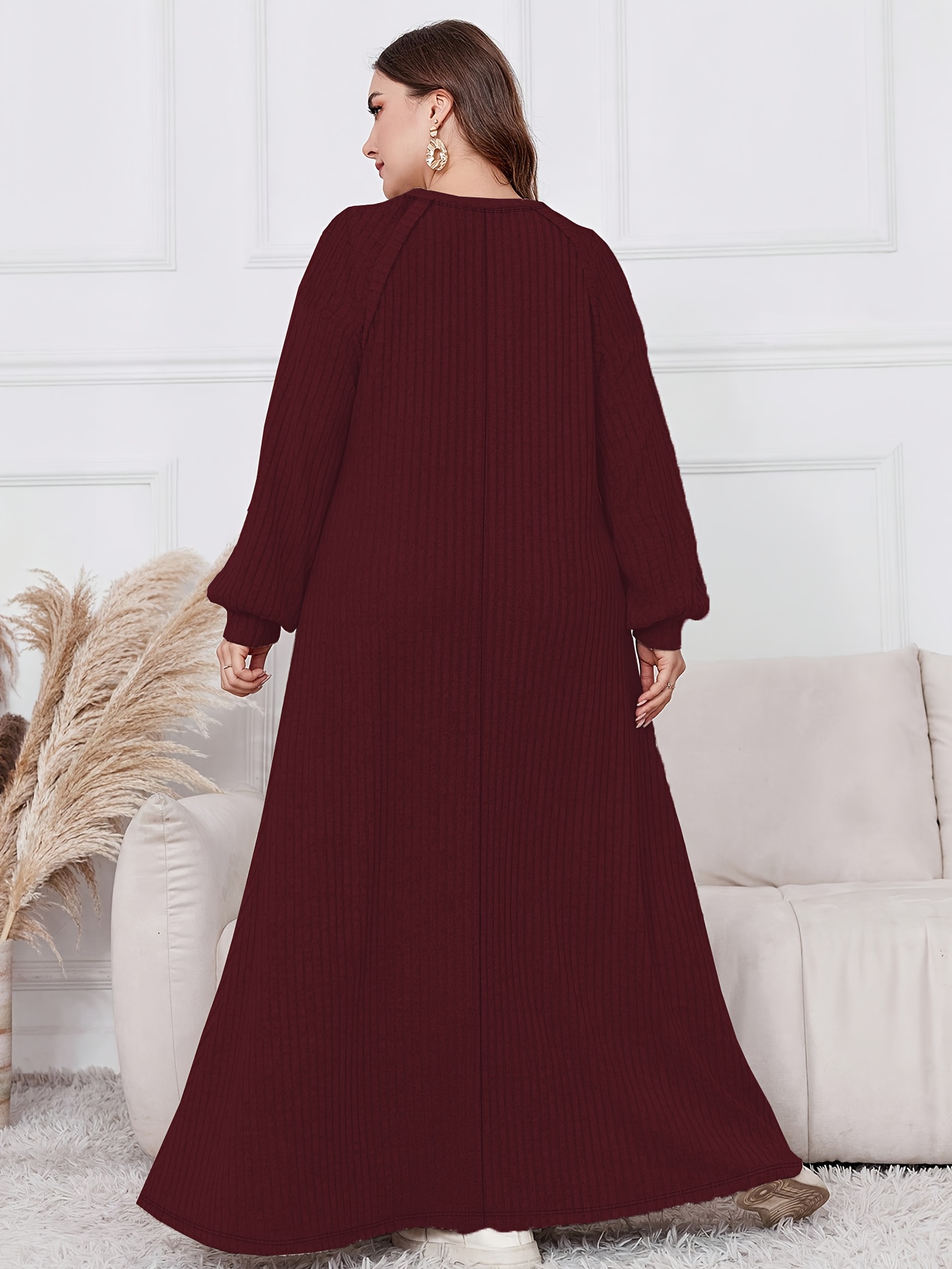 plus size womens loose crew neck long dress long sleeves - Temu Mauritius