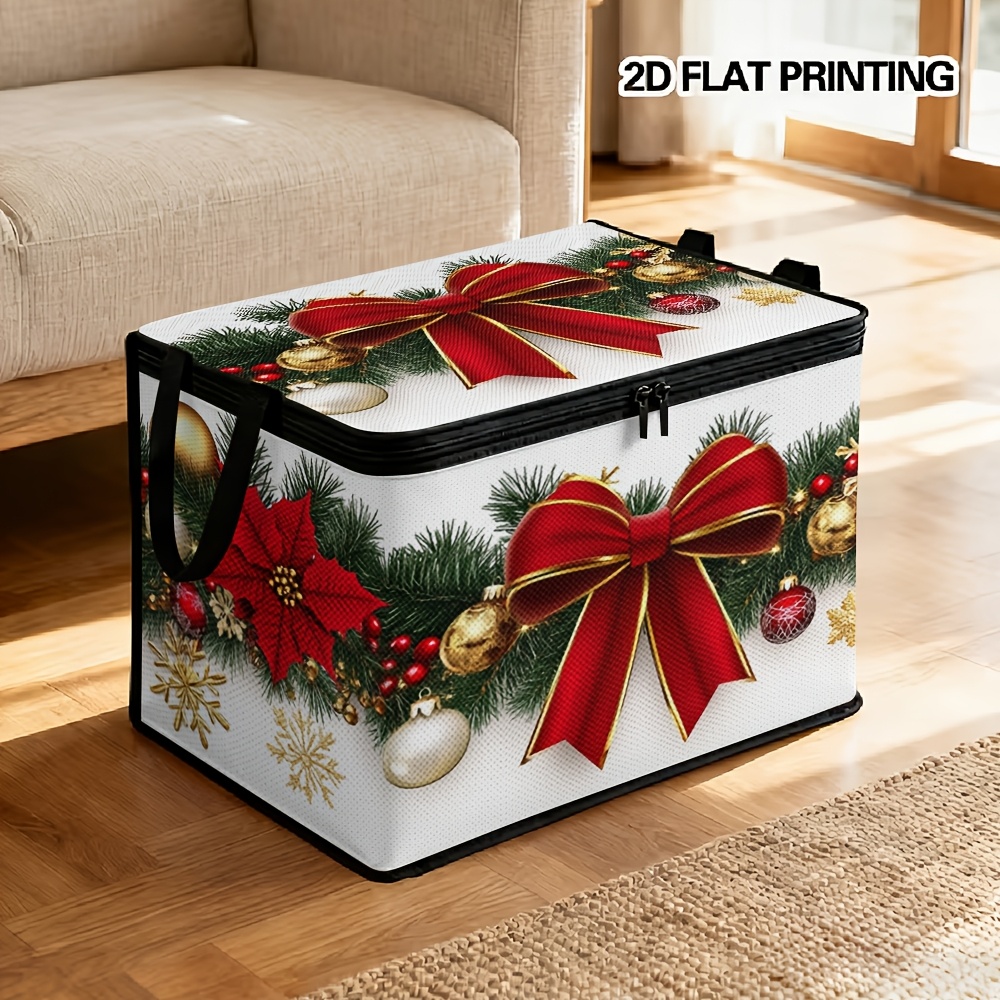 TEMU 1pc 2d Flat 1pc Shelf Baskets Shelf Baskets Christmas Festive Ornaments Collapsible Storage Bin With Lid- Sturdy Foldable Organizer For Shoe