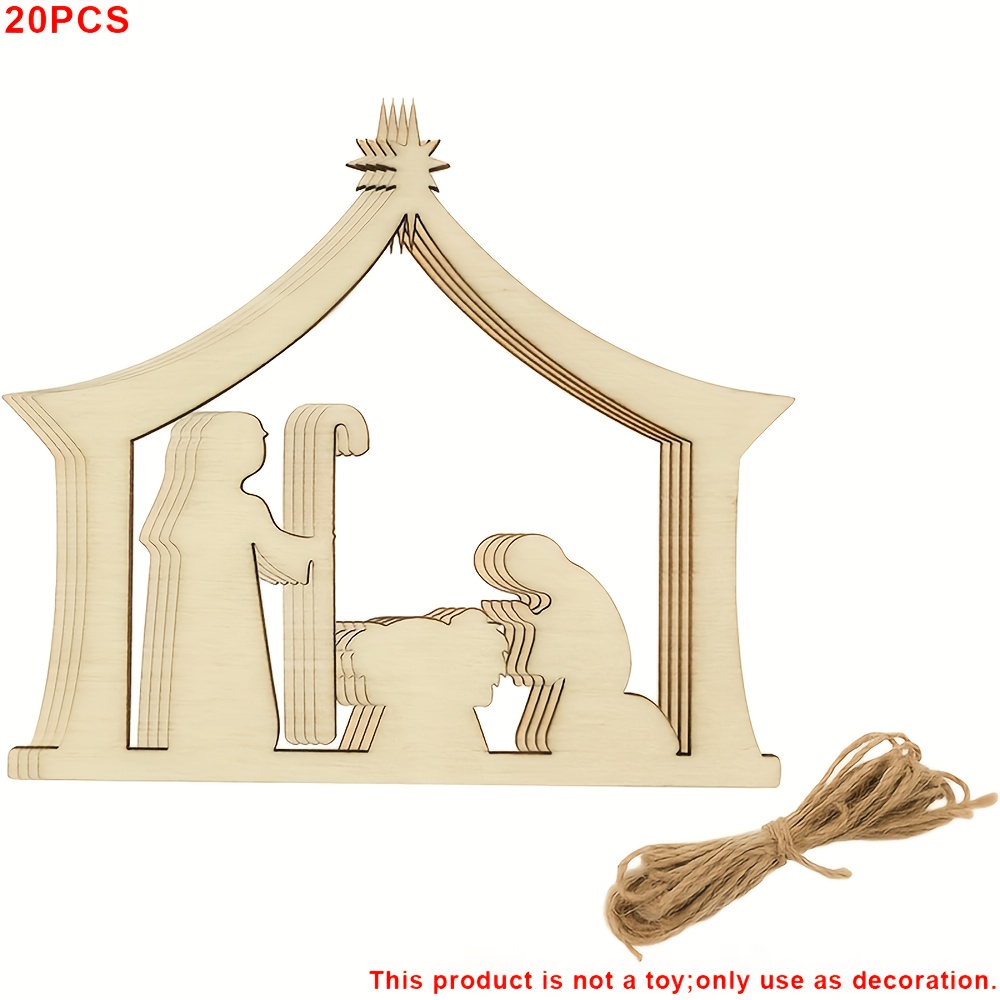 TEMU 20pcs de en Bois Noël/Hiver, Ornements Décoratifs Suspendus en Bois avec Fil, Décor de Coupe d'Étoile de Mangeoire, Convient pour la Fin de et