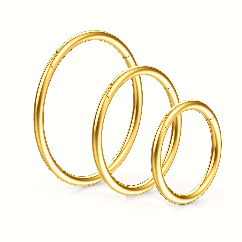 Image of 3pcs Fashion Minimalist Style Steel Seamless Hoop Hinged Nose Rings In Sizes, Unisex Facial Piercing Jewelry