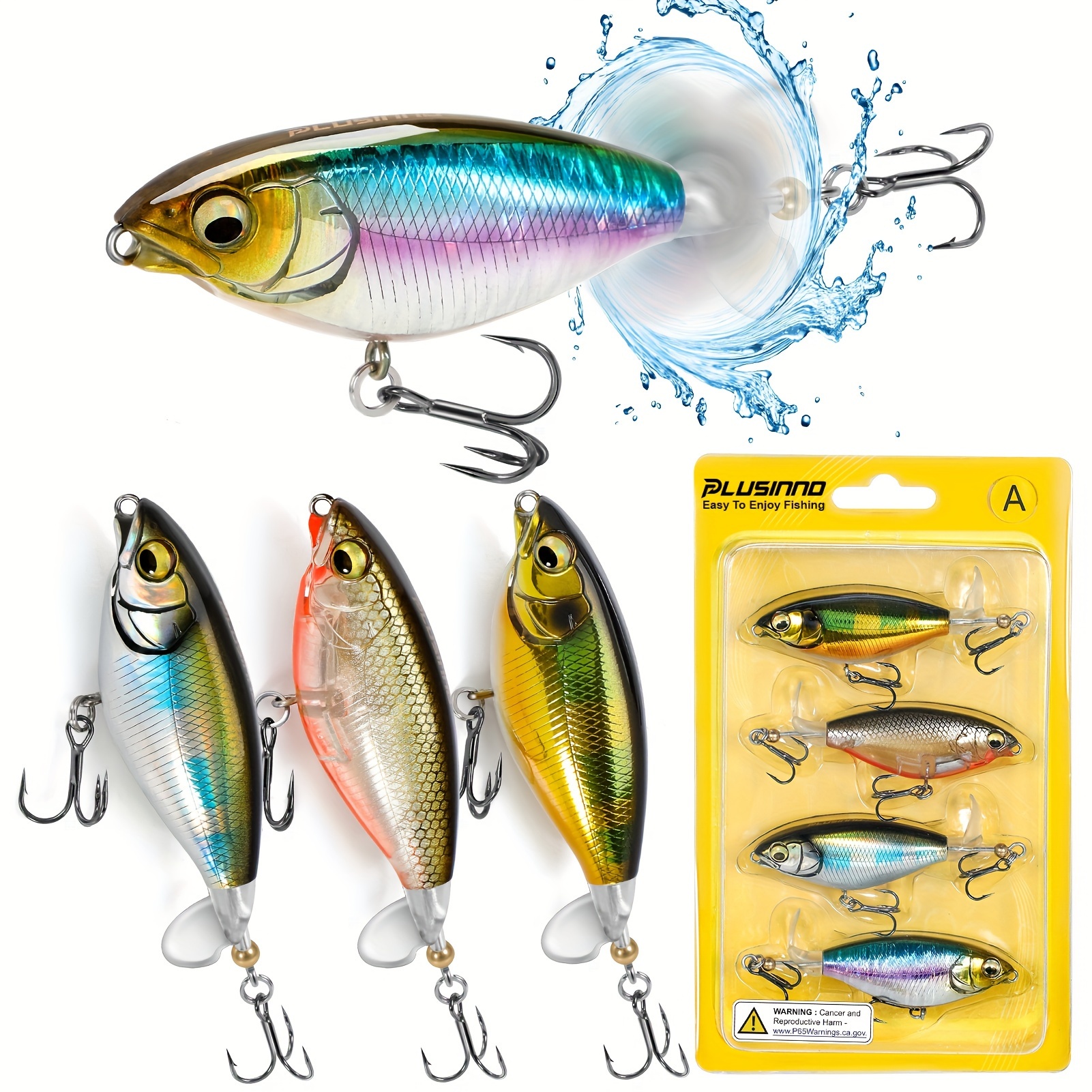 

Plusinno Top Water Fishing Lures, 4pcs Plopper Fishing Lures For Bass Trout Pike Perch
