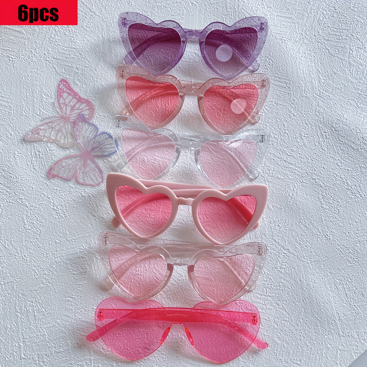 

6pcs Heart-shaped Transparent Pink Set, Sparkling Plastic Frames,, Fashionable Accessories For , Birthday Party, Wedding, Bridesmaid Gifts, Women's Novelty