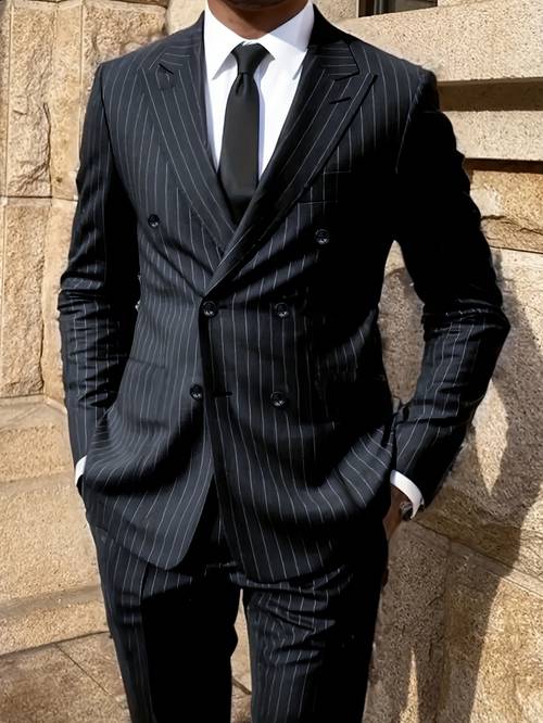 mens striped suit double breasted suit business suit