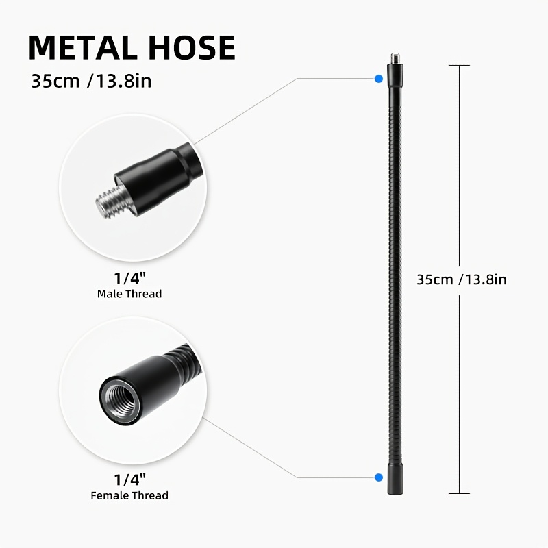 TEMU Tuyau flexible en métal de 1/4 pouce, 25 cm/35 cm, tige d'extension flexible en col de cygne, filetage vers , convient pour caméra, lumière