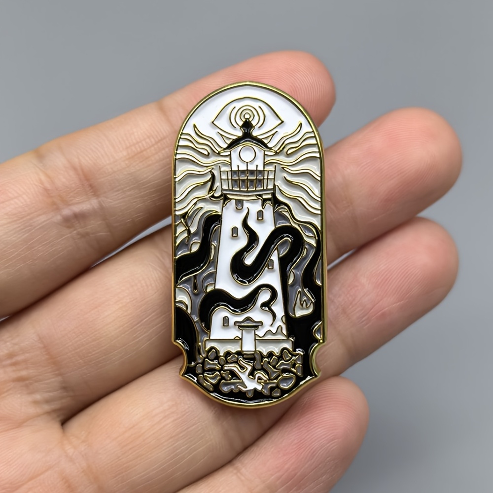 TEMU Broche Phare et Kraken - Pin's Émaillé Phare Enveloppé de Tentacules de , Badge Métallique pour Chapeaux, Sacs à Dos, Vestes, Cadeau pour Amis