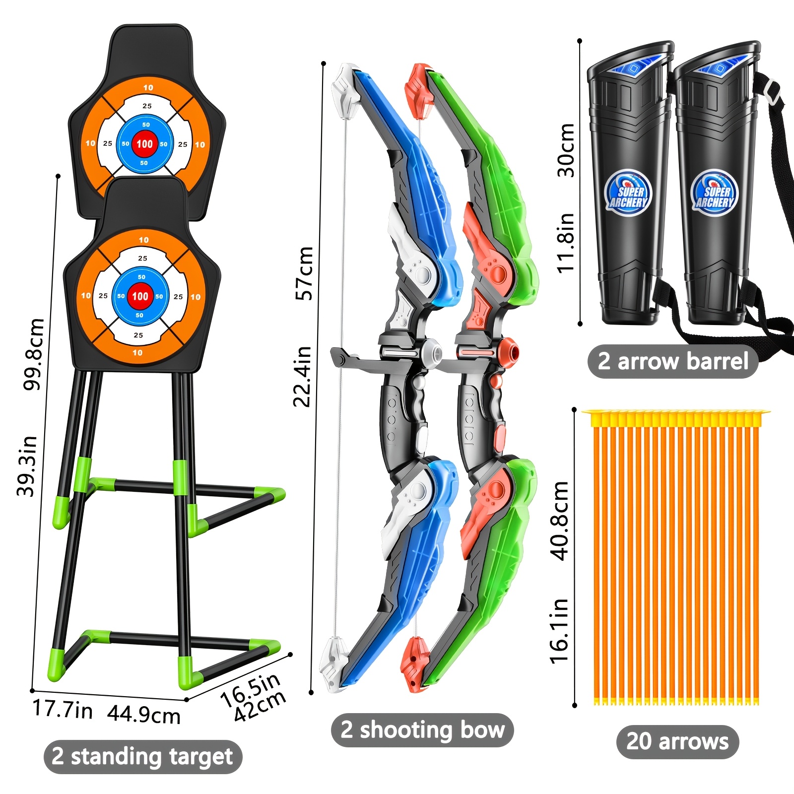 TEMU Taqizhu Two-person Archery 2pcs Set For Kid Aged 3+, Includes 2 Bows & 2 Standing & 20 Arrows & 2 Arrow Barrels, Shooting Game Competitions,