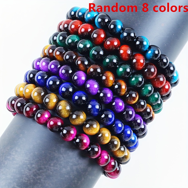 E-shop Blau Gold, , Rosenrosa, Grün, Lila und andere 8 Farben 8mm Tiger Augen Armreif Armband Set - Handgefertigt, und Langlebig, Geeignet für
