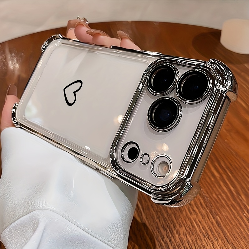 TEMU para Teléfono - Transparente Anticaída Cuadrada Electrochapada Negra con Negro, Cubierta a Prueba de Golpes, Adecuada para iPhone