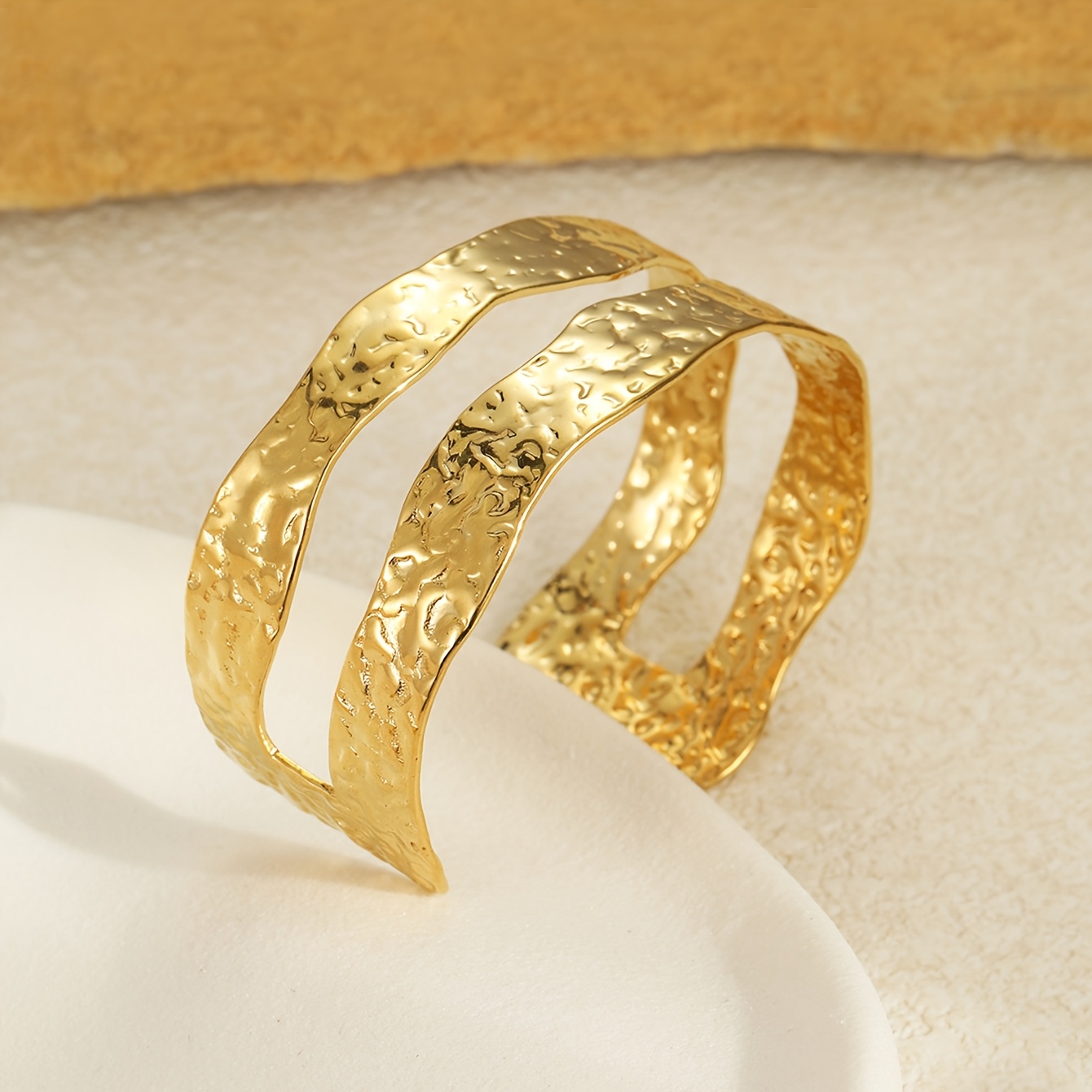 Metal-textured Irregular Hammered Openwork Bangle Bracelet