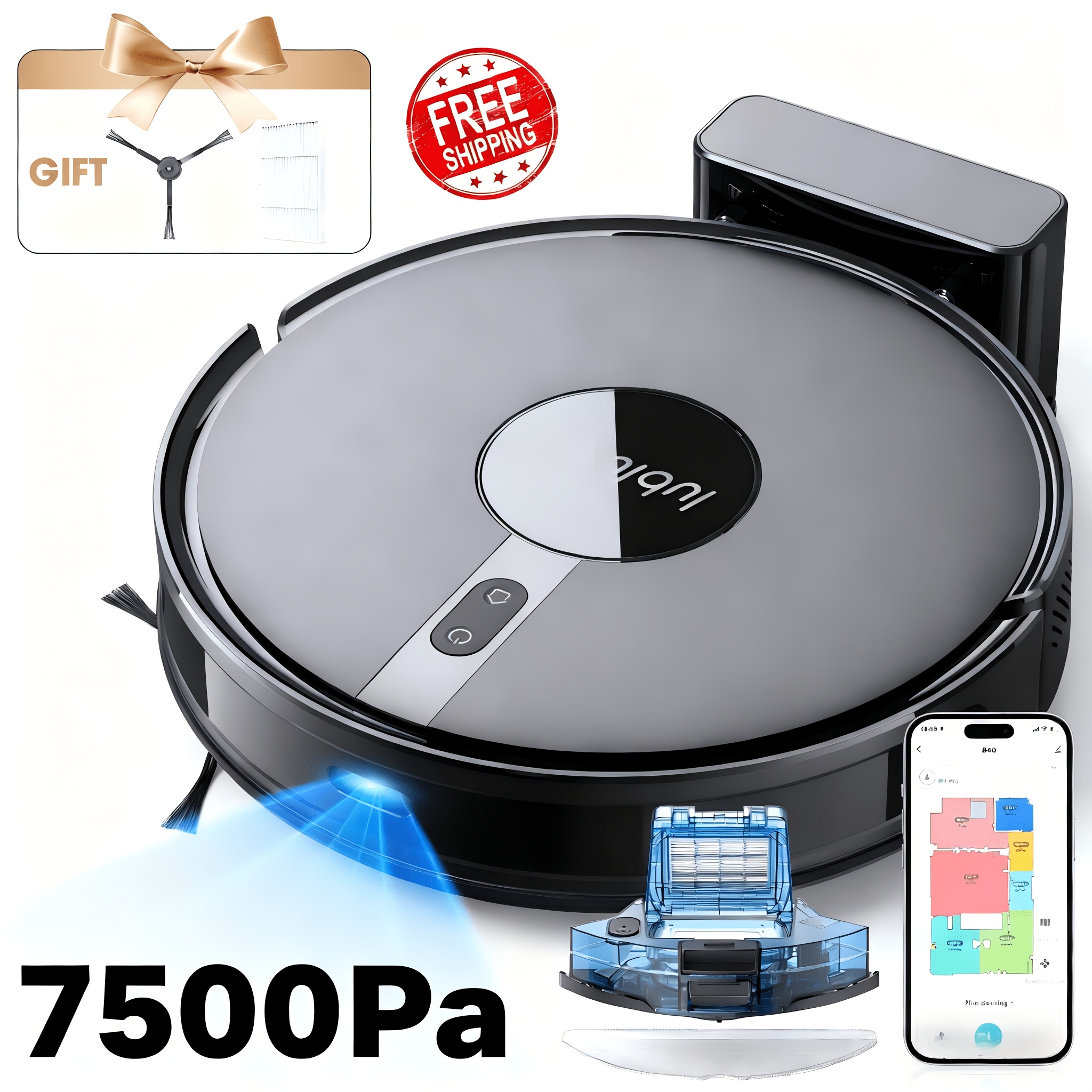 Image of Lubluelu B40 3-in-1 Robot Vacuum And Mop | 7500pa Powerful Suction, 62db , 9.98cm Body, 5 Floors Mapping, Cleaning , Ideal For Pet Hair, Carpet & Hard Floor, Ideal Christmas & Halloween Gifts