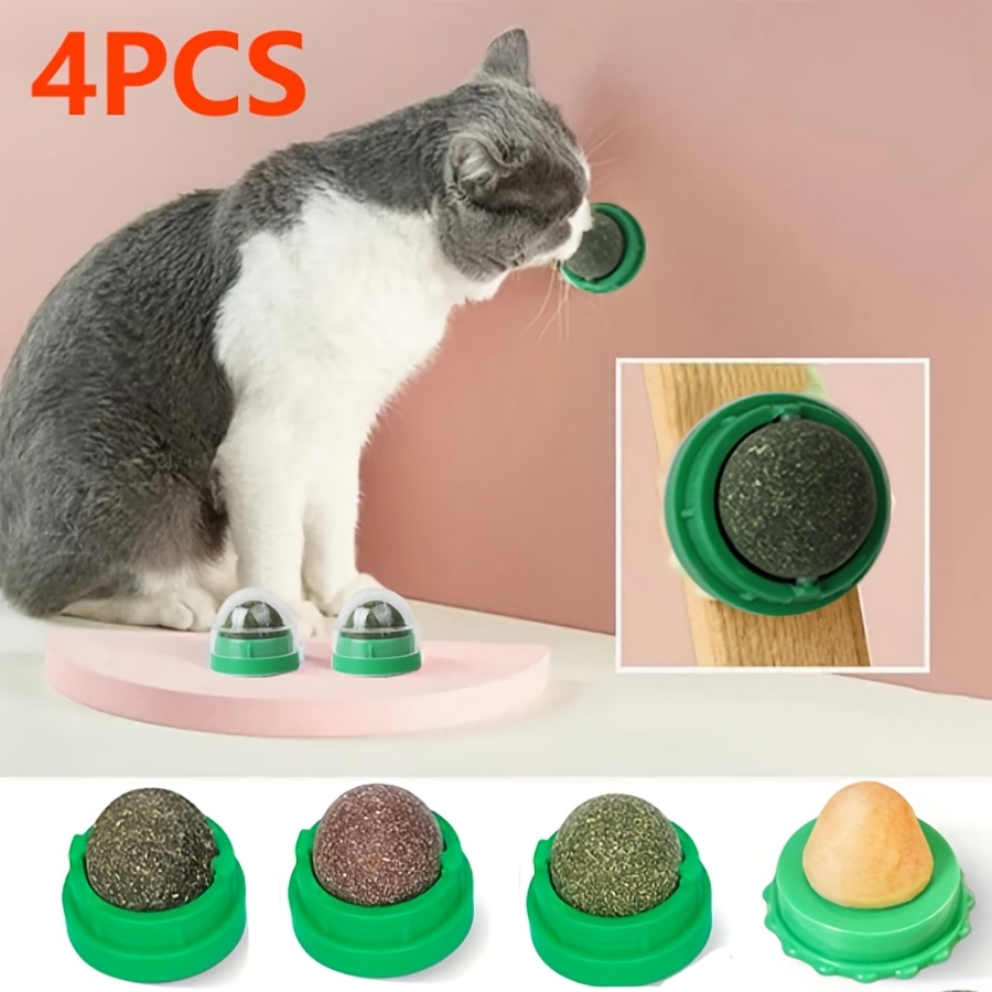 TEMU 4 Cat Toy Balls, Extra Cat Energy Balls, Consumable Kitten Balls, Cat Lick Toys, Healthycatteeth Cleaning Chew Toys, Cat Wall Toys