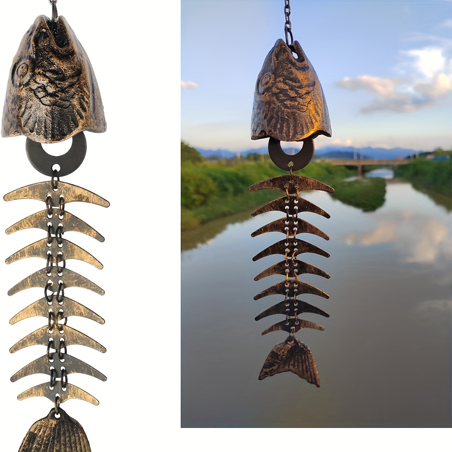 

1pc Fish Skeleton Wind Chime, Rustic Metal Hanging Chimes, Outdoor Decor For Garden, Patio, Lawn, Porch Art Craft, Creative Iron Fishbone Yard Decoration, Unique Festive Gift For Friends